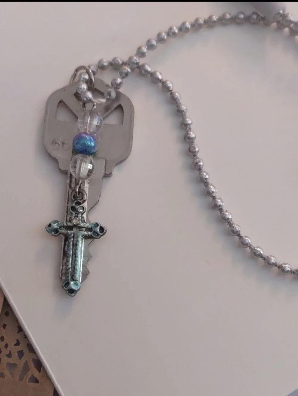 Kid's Key Necklace with Beads & Christian Cross - Picture 6 of 16